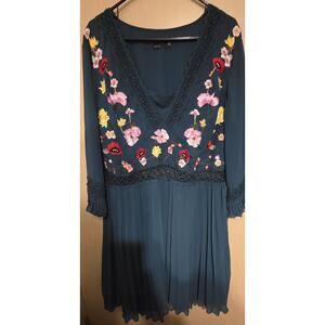 Asos Design Dress Curve Lace Insert Pleated Midi Dress Size 20 Embroidered Green